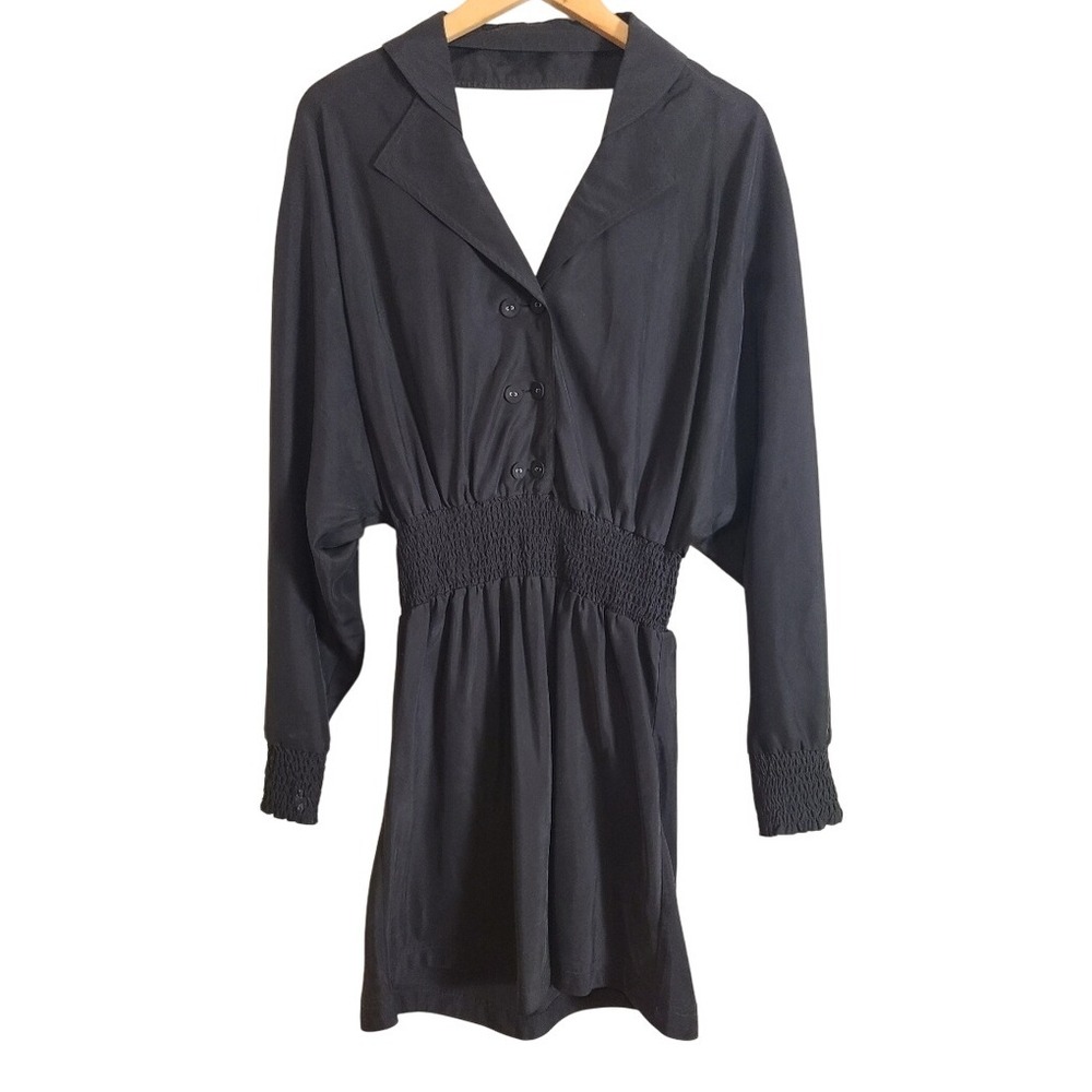 Indus+ry Black Silk Blouson Cutout Dress